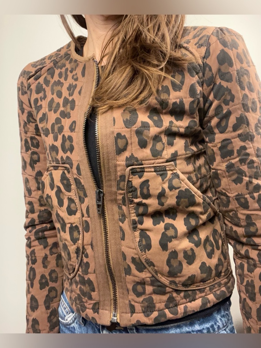 BlankNYC Leopard Print Quilted Bomber Jacket – Size XS